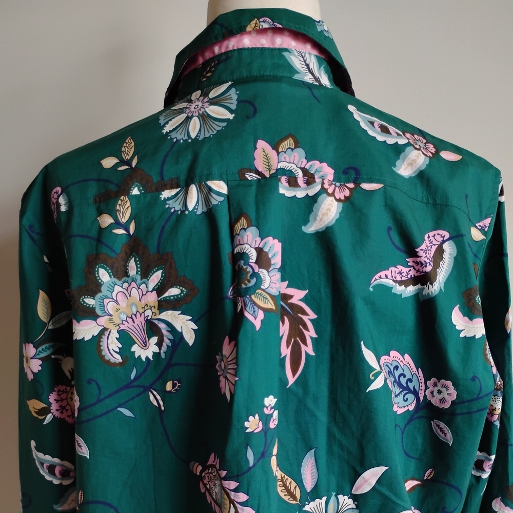 Talbots Petite Cotton Button Down Shirt Green Pink Paisley Floral Colorful  XLP - Picture 11 of 16
